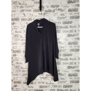 Clara Sun Woo Tunic Top Large Black Asymmetrical Hem Slinky Lagenlook Comfy